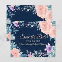 Rosa Erröten und Marineblau Florale Elegante Moder
