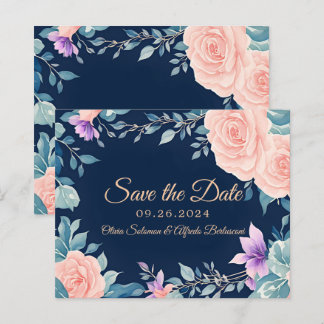 Rosa Erröten und Marineblau Florale Elegante Moder