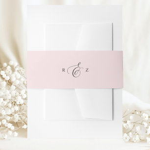 Rosa Errötend Elegant Einfaches Monogramm Hochzeit Einladungsbanderole
