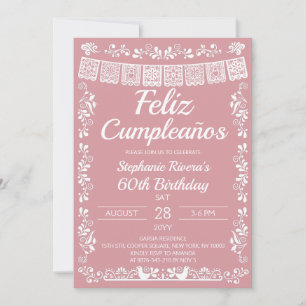 Rosa errötend Feliz Cumpleaños 60. Geburtstag Einladung