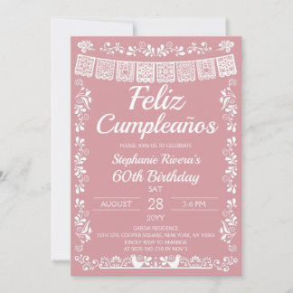 Rosa errötend Feliz Cumpleaños 60. Geburtstag Einladung