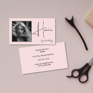 Rosa errötend Foto Schwarze Schrift Haar-Stylist Visitenkarte