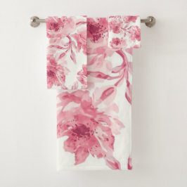 Rosa errötende Blüten Wasserfarben Gemalt Luftige  Badhandtuch Set
