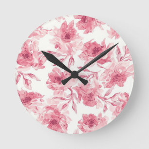 Rosa Errötende Blüten Wasserfarben Gemalt Luftige Runde Wanduhr