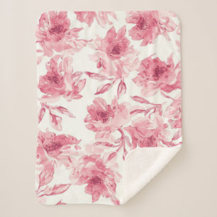 Rosa errötende Blüten Wasserfarben gemalt luftige  Sherpadecke