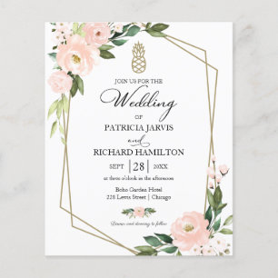 Rosa Errötende Florale Budget-Hochzeitseinladung