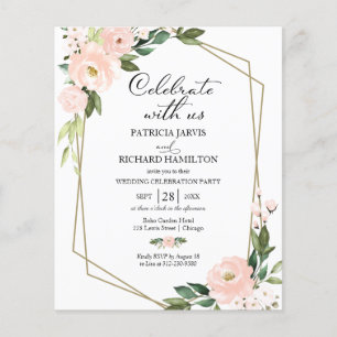 Rosa errötende Florale Budget Hochzeitseinladung i