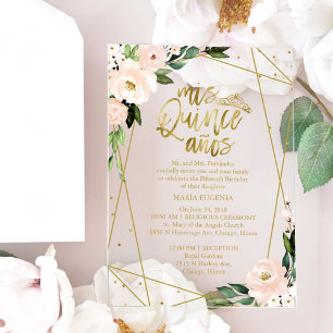 Rosa Errötende Florale Geometrische Quinceañera  Acryleinladungen