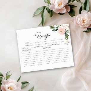 Rosa errötende Florale Hochzeitsdusche Rezeptkarte