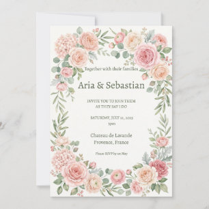 Rosa errötende Gartenrose Florale Hochzeit Einladung