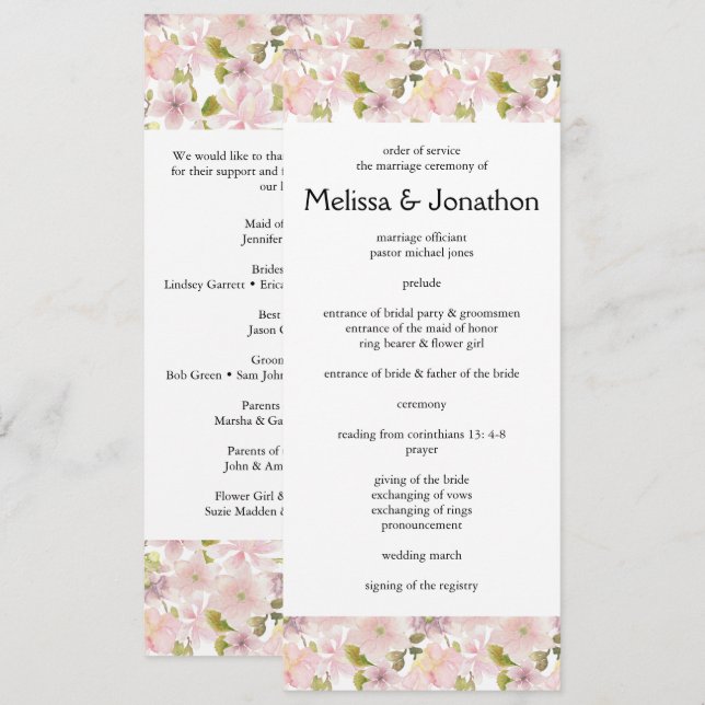 Rosa errötende Magnolien-Blumen-Hochzeitsprogramm Programm (Vorne/Hinten)
