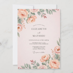Rosa errötende prächtige Pfingstrose Hochzeit Einladung