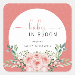 Rosa errötende Rose Baby in Bloom Dusche  Quadratischer Aufkleber