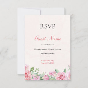 Rosa Errötende Rosen Editierbare Hochzeits-RSVP-An RSVP Karte