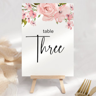 Rosa errötende Rosen Florale Hochzeit Tischnummer