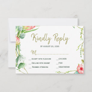 Rosa errötende Rosen Gartenhochzeit moderne RSVP Karte
