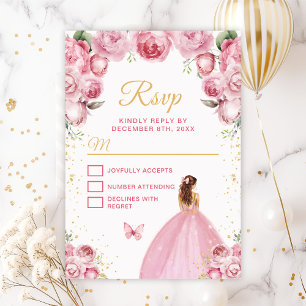 Rosa errötende und goldbraune Haarprinzessin RSVP Karte