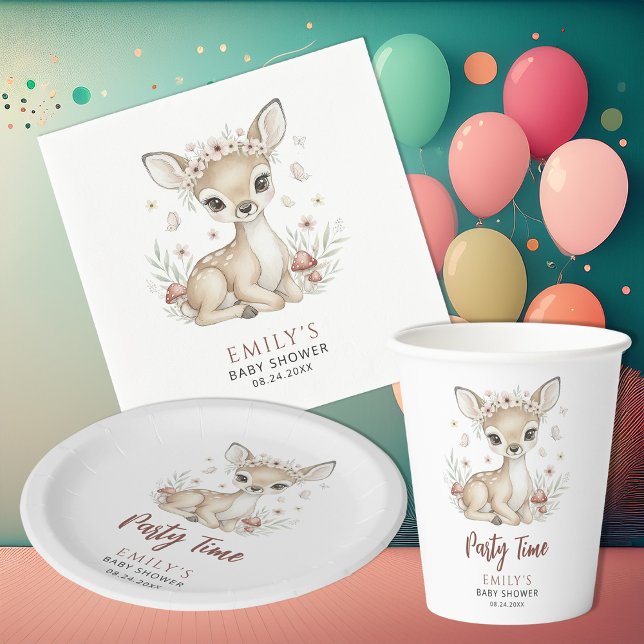 Rosa errötender Waldhirsch Mädchen Baby Shower Par Pappteller (Von Creator hochgeladen)