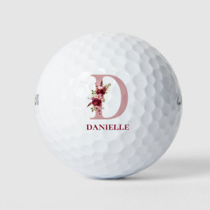 Rosa errötendes Blumeninitial D Monogramm Golfball