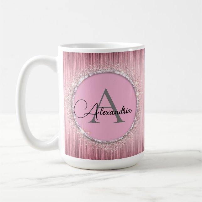 Rosa ErrötenGlitzerndes Monogramm Kaffeetasse (Links)