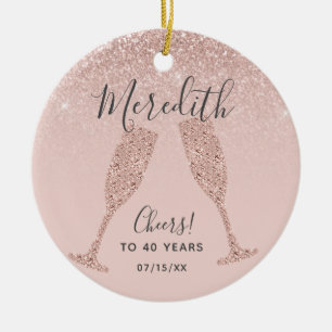 Rosa Errötung 40. Geburtstag mit Geburtsdatum Keramik Ornament