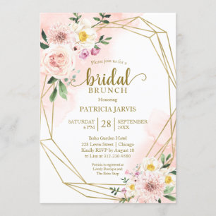 Rosa Errötung Blumen Gold Geometrische Hochzeitsbr Einladung