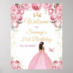 Rosa Errötung Dunkle Haut Prinzessin Geburtstagsbe Poster