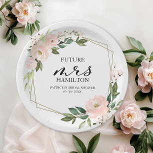 Rosa Errötung Floral Geometrisch Brautparty Pappteller