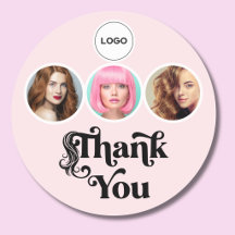 Rosa Errötungs-3-Foto-Friseur-Logo-Danke