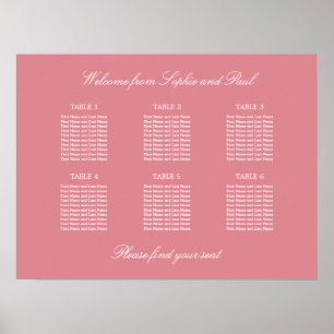Rosa Errötungs-6-Tisch-Hochzeits-Sitzplan-Poster Poster