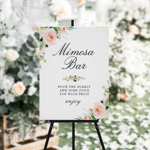 Rosa Errötungs-Blumen-Brautparty-Mimosa-Bar-Schild Poster
