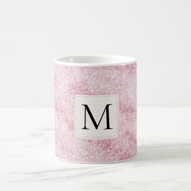 Rosa Errötungs-Glitter-Monogramm Kaffeetasse (Mittel)