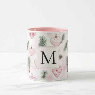 Rosa Errötungs-Herzen Weihnachtsmonogramm Tasse