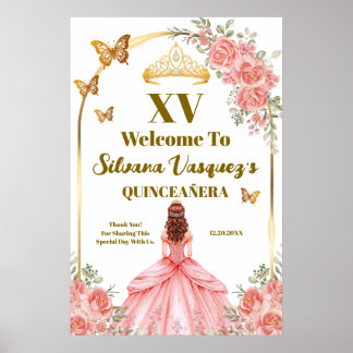 Rosa Errötungs-Quinceanera-Willkommensvorlage Poster