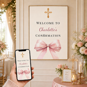 Rosa Errötungs-Schleife Elfenbein Konfirmations-Wi Poster