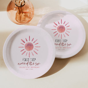 Rosa erste Reise um das sonnige 1. Geburtstagsfest Pappteller