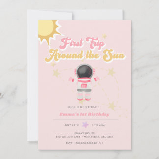 Rosa Erste Reise um die Sonne Erster Geburtstag Einladung