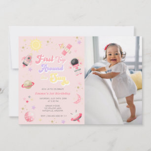 Rosa Erste Reise um die Sonne Erster Geburtstag Einladung