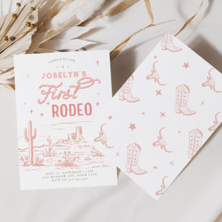 Rosa Erste Rodeo Geburtstagsfeier Einladung