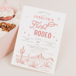 Rosa Erste Rodeo Geburtstagsfeier Einladung
