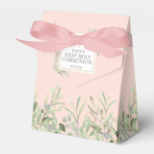 Rosa Erstkommunion Elegante Grünpflanzen Geschenkschachtel