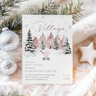 Rosa Es Braucht Ein Dorf Baby Shower Einladung