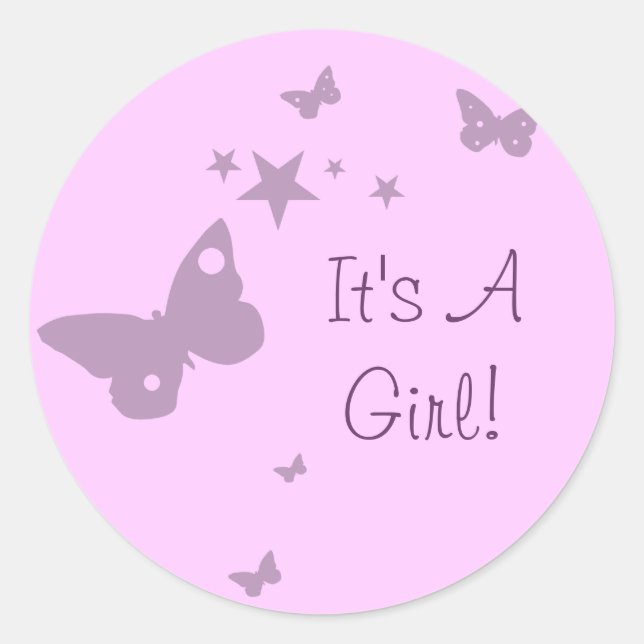 Rosa Es ist ein Girl Pink Butterfly Baby Girl Stic Runder Aufkleber (Vorderseite)