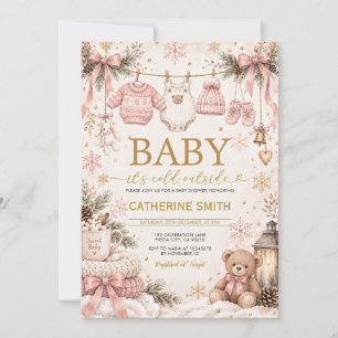 Rosa Es ist kalt draußen Goldene Winter-Baby-Party Einladung