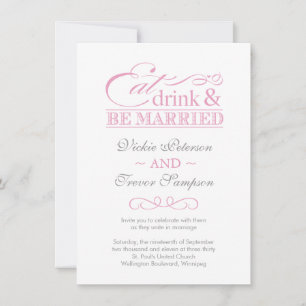 Rosa Essgetränk und Verheiratete Hochzeitseinladun Einladung