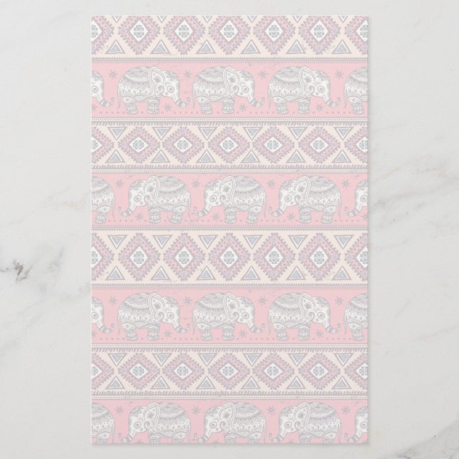 Rosa ethnisches Elefant-Muster Briefpapier (Vorderseite)