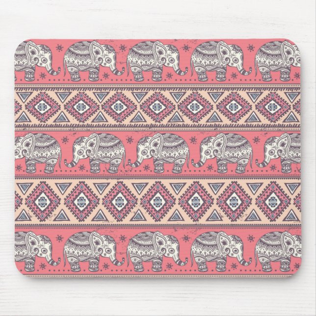 Rosa ethnisches Elefant-Muster Mousepad (Vorne)