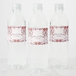 Rosa Etikett für Wasserflasche mit Blumenmuster