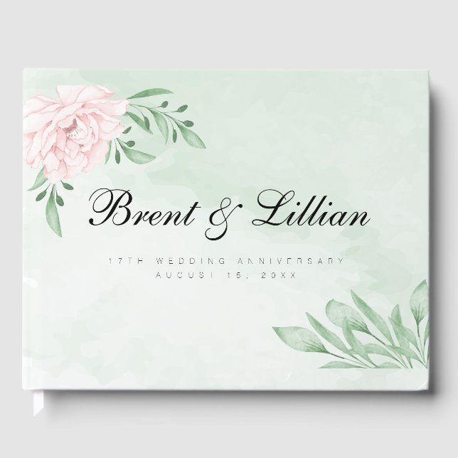 Rosa Eukalyptus 25. Hochzeitstag Gästebuch (Vorderseite)