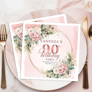 Rosa Eukalyptus-Blumen zum 90. Geburtstag Serviette